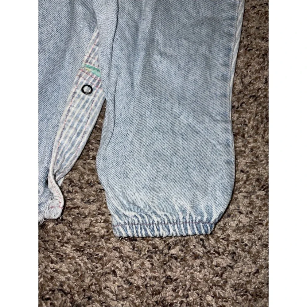 Vintage Lee Baby Denim Overalls Patchwork Striped Balloon 18m USA Rare Snap
